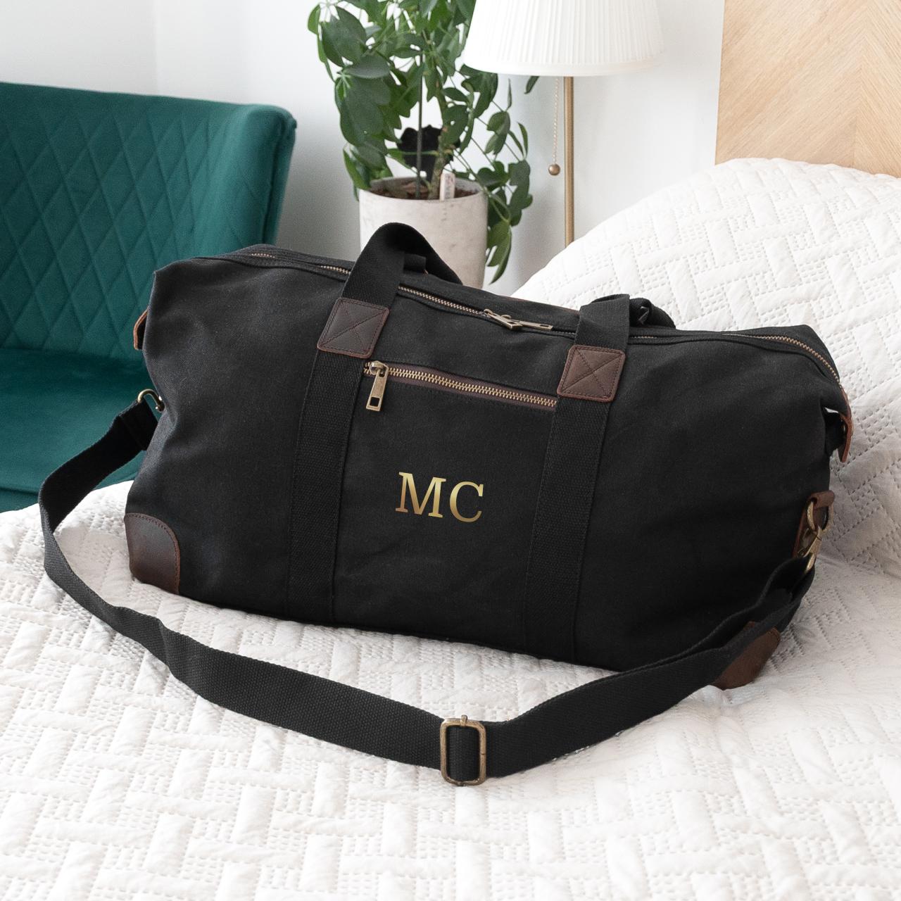 Personalised Black Waxed Canvas Holdall