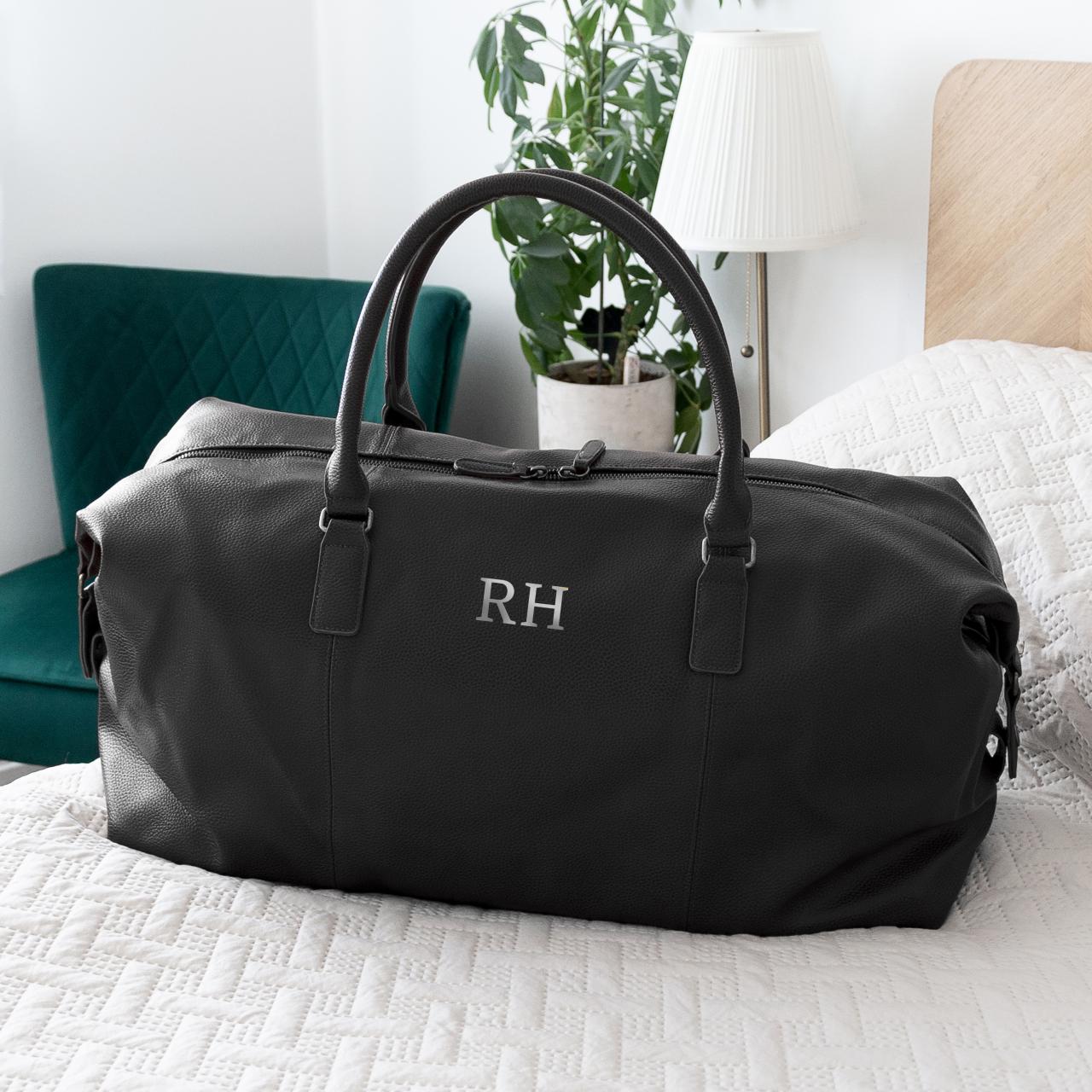 Personalised Black Vegan Leather Weekender Holdall