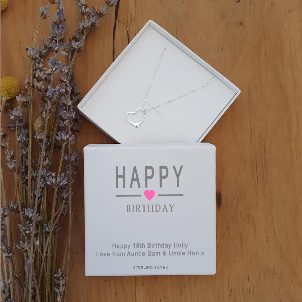 Silver Heart Necklace with Pink Heart Birthday Box
