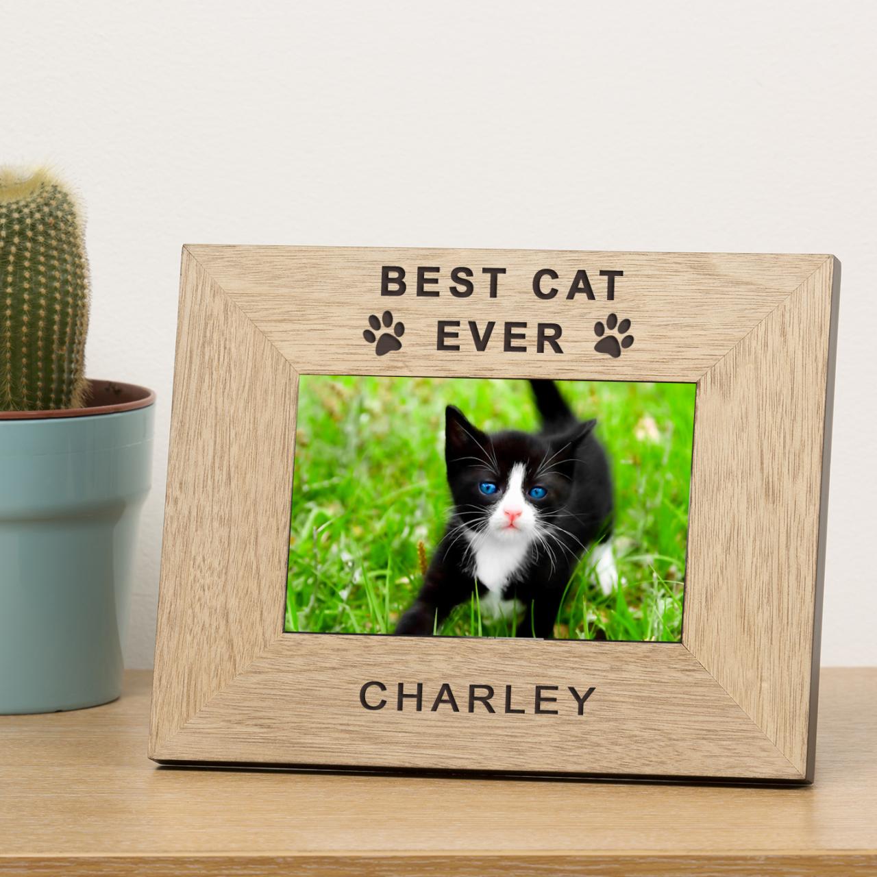 Best Cat Ever Personalised Wooden Photo Frame 6x4