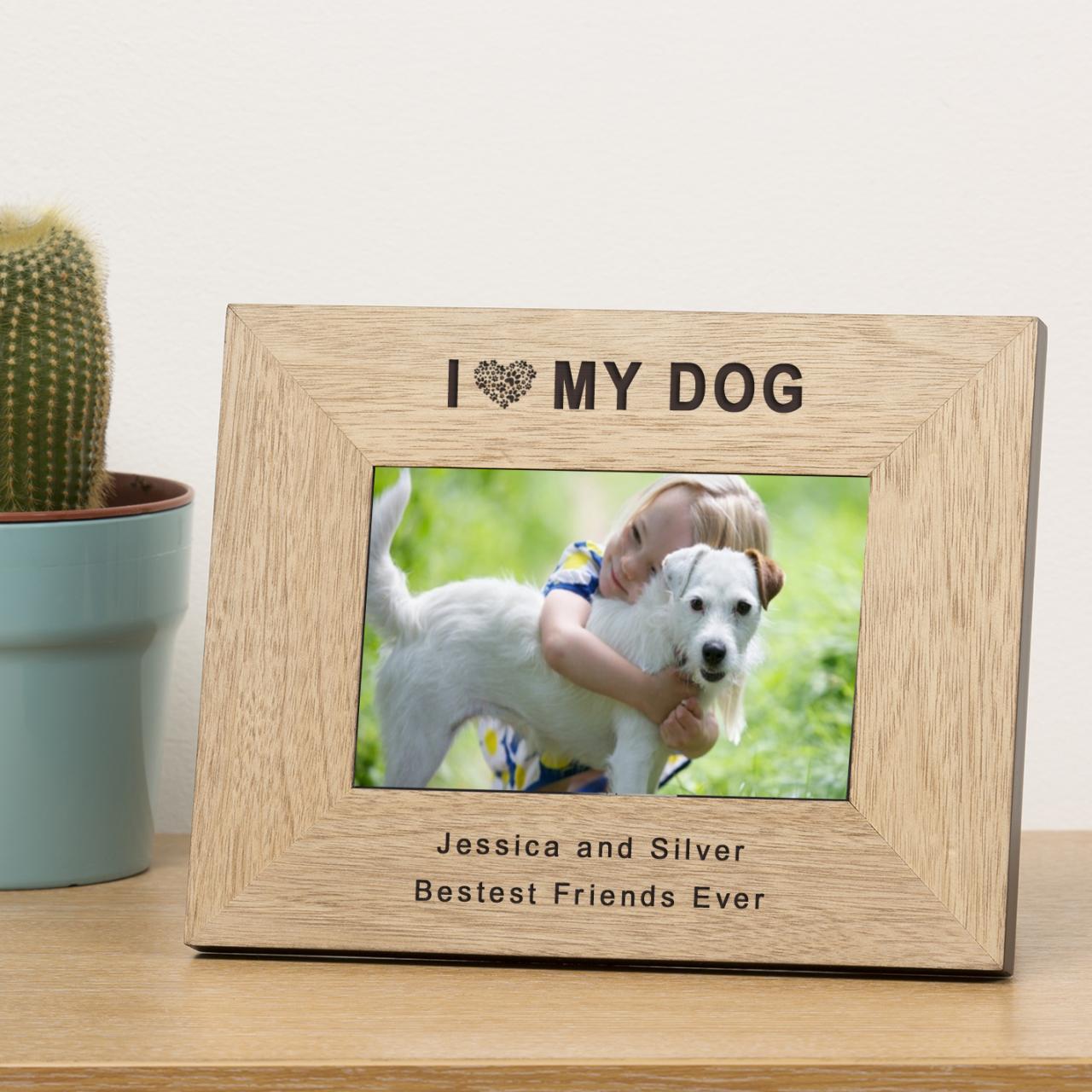 I Love My Dog Paw Heart Wooden Photo Frame 6x4