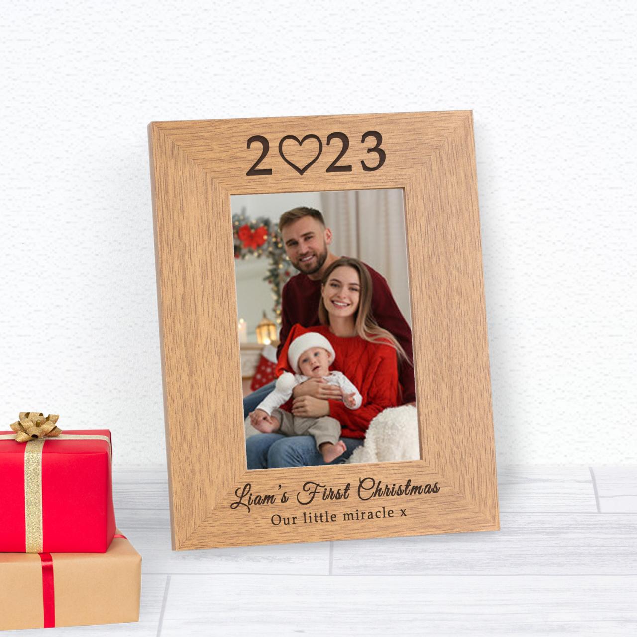 Baby First Christmas Name and Year Photo Frame 7x5