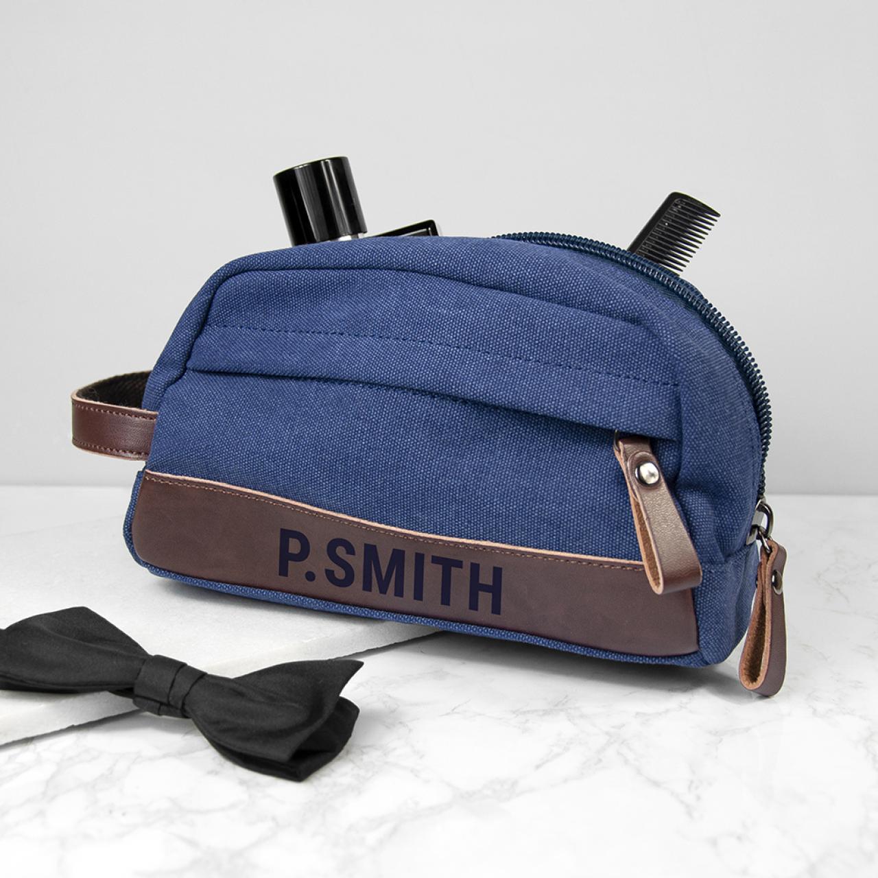 Personalised Weekender Denim Wash Bag - Blue