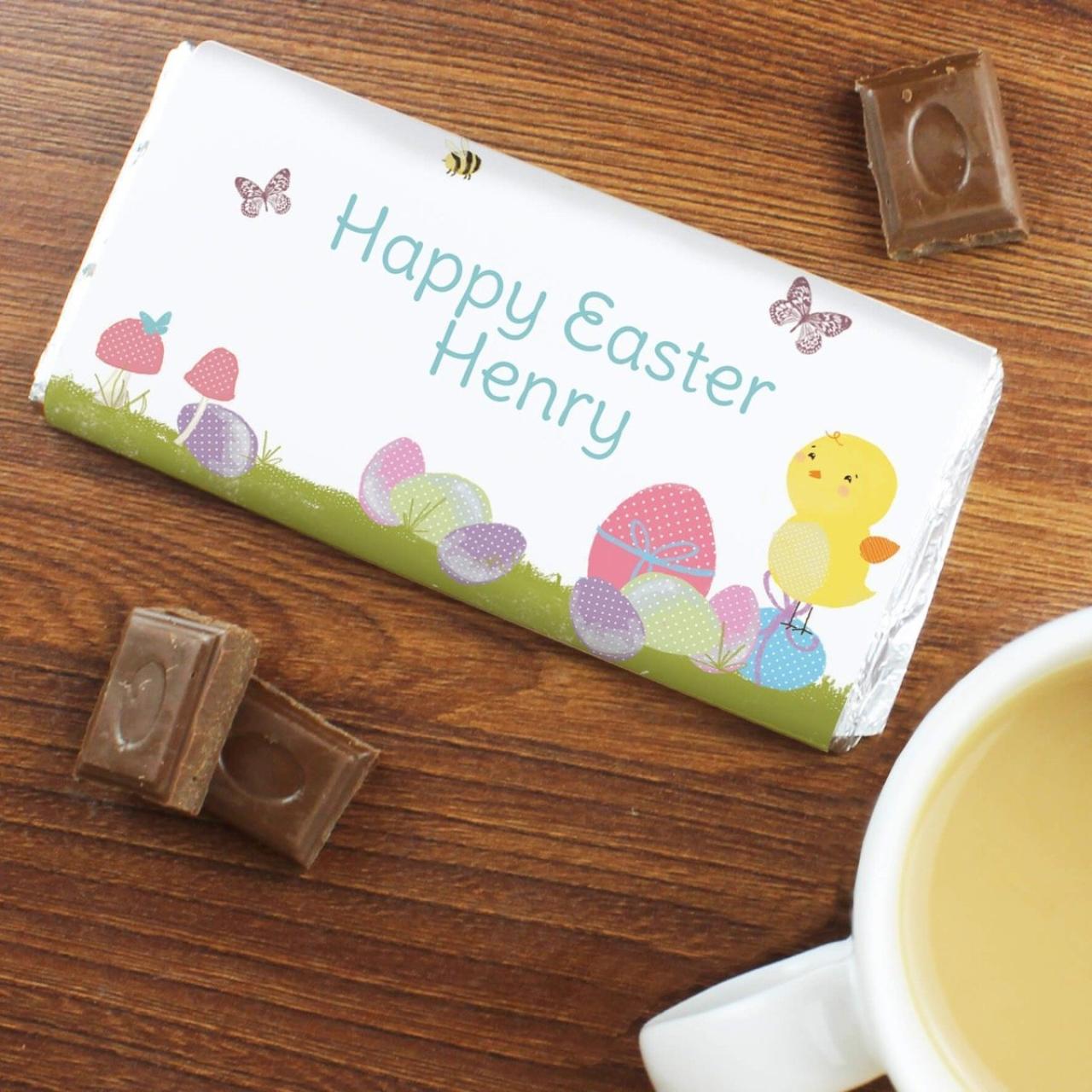 Personalised Easter Meadow Chick Milk Chocolate Bar