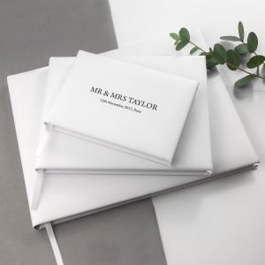 Personalised White Leather Wedding Guest Book (Engraved)