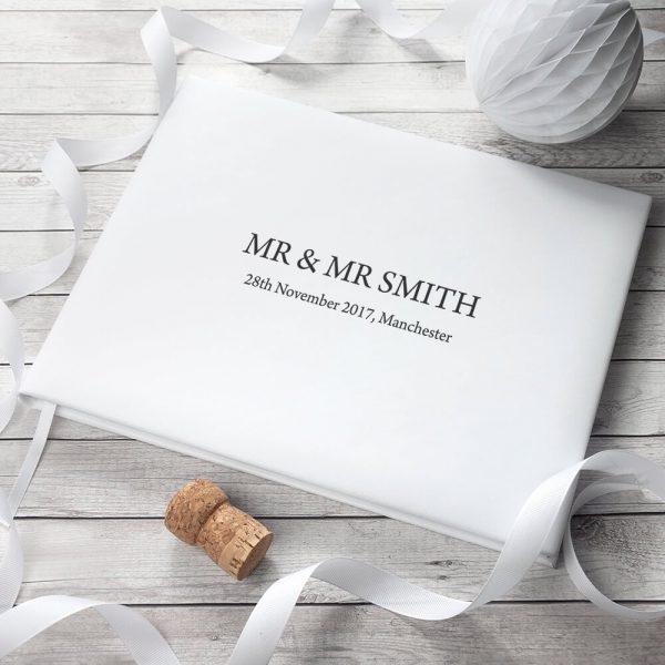 Personalised White Leather Wedding Guest Book (Engraved)