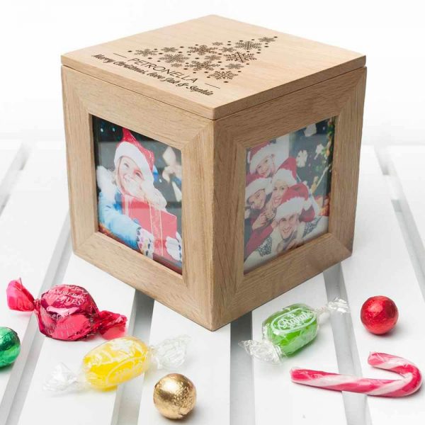 Personalised Oak Photo Cube – Christmas Festive Treats