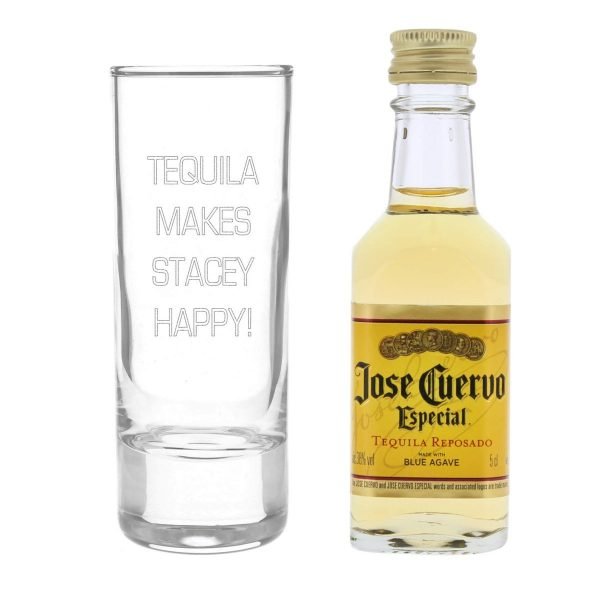 Personalised Shot Glass and Miniature Tequila – Text Only