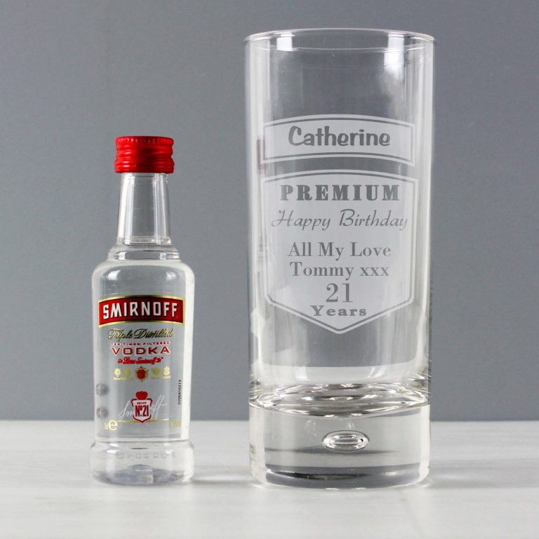 Personalised Premium Hi Ball Glass & Vodka Miniature Set