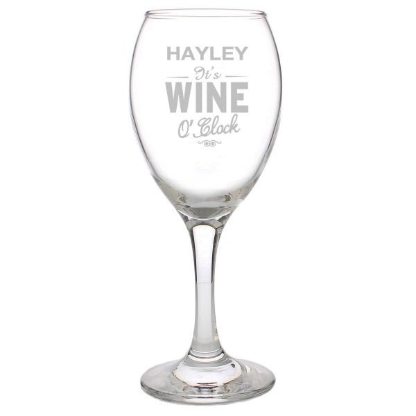Personalised Wine O’Clock Engraved Wine Glass
