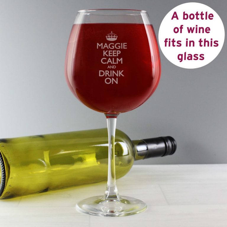 Personalised Keep Calm Bottle of Wine Glass