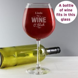 Personalised Wine O’Clock Bottle of Wine Glass