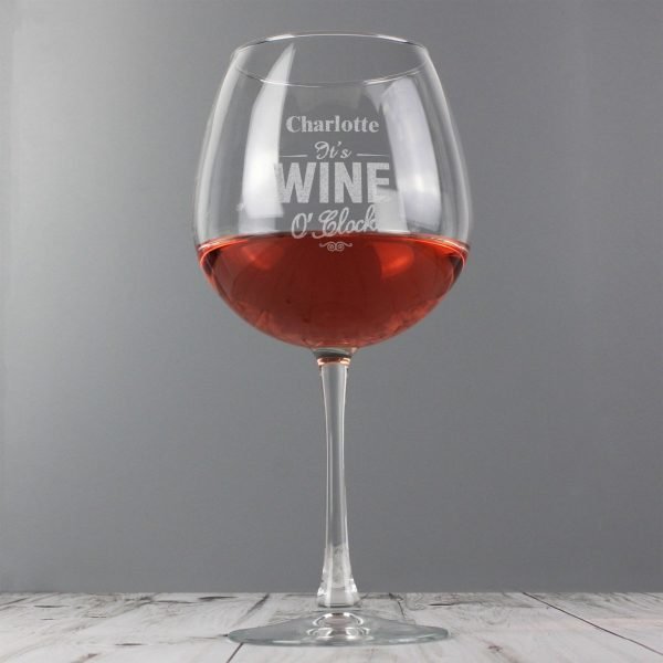 Personalised Wine O’Clock Bottle of Wine Glass