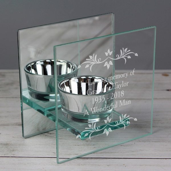 Personalised Sentiments Mirrored Glass Tea Light Candle Holder
