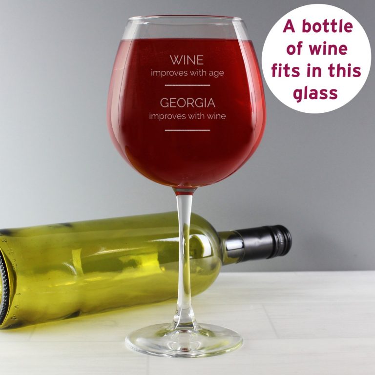 Personalised ‘Wine Improves with Age’ Bottle of Wine Glass