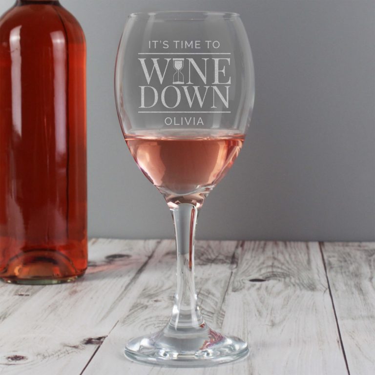 Personalised ‘It’s Time to Wine Down’ Wine Glass