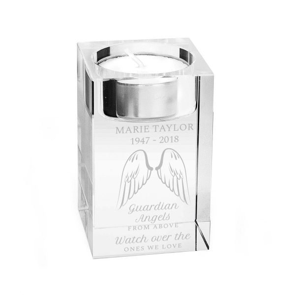 Personalised Guardian Angel Wings Glass Tea Light Holder