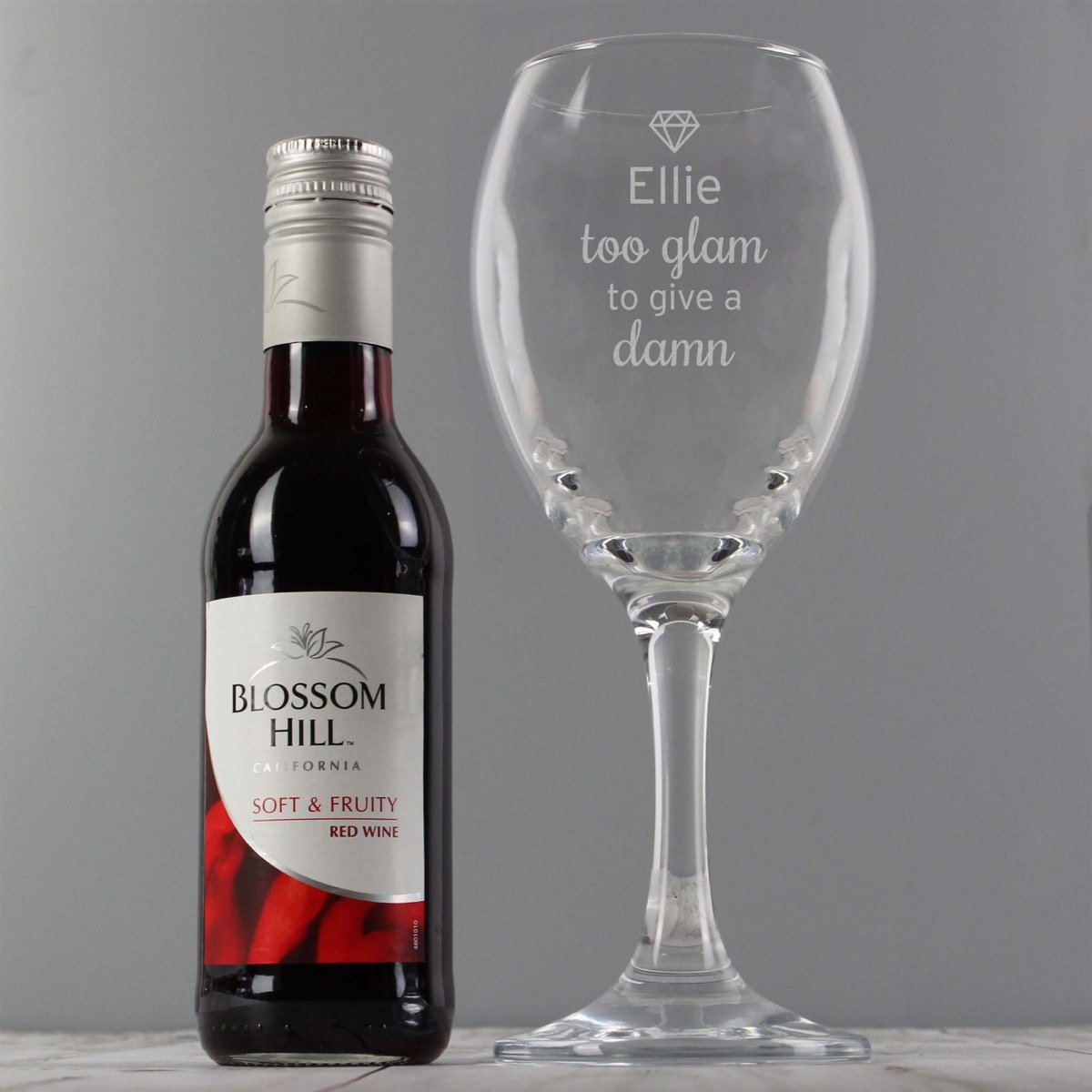 Personalised Red Wine & ‘Too Glam to Give a Damn’ Wine Glass Set