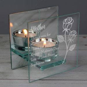 Personalised Rose Mirrored Glass Tea Light Holder