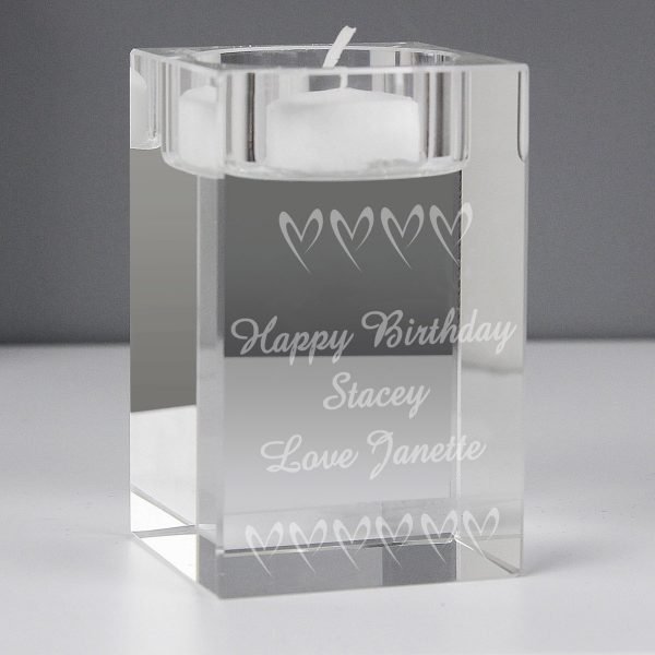 Personalised Small Hearts Glass Tea Light Candle Holder