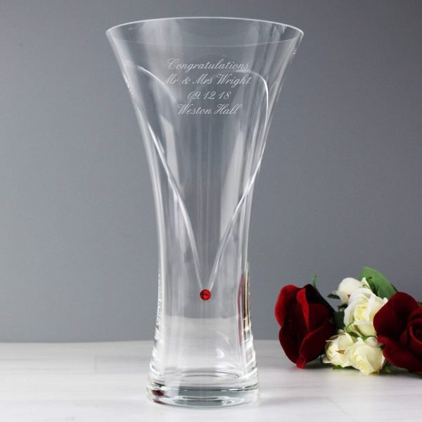 Personalised Large Hand Cut Ruby Diamante Heart Vase with Swarovski Elements
