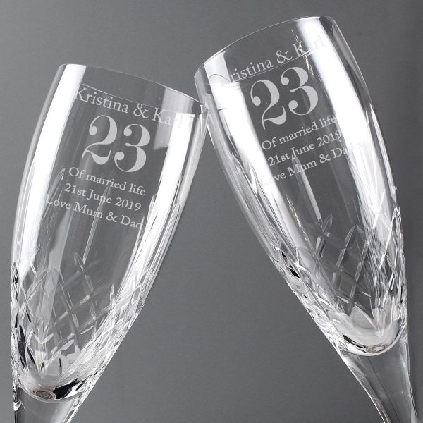 Personalised Anniversary Pair of Crystal Flutes