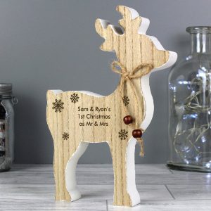 Personalised ‘1st Christmas’ Rustic Wooden Reindeer Decoration