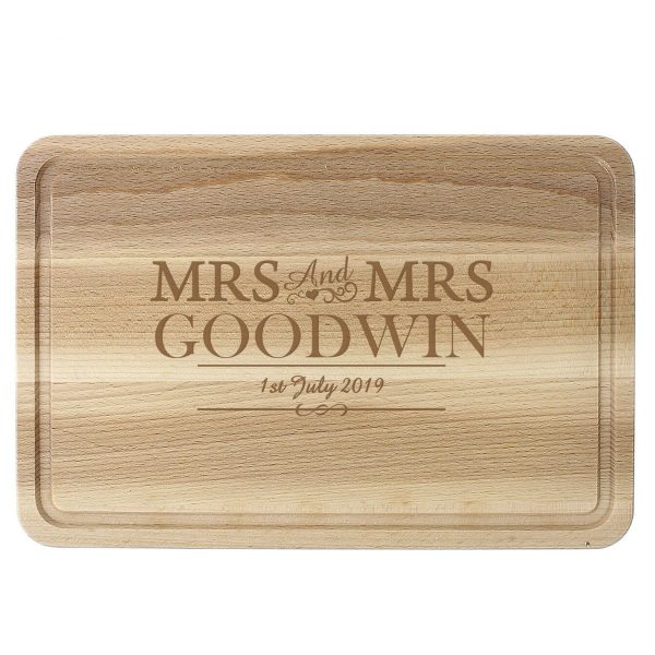 Personalised Mrs & Mrs Large Chopping Board