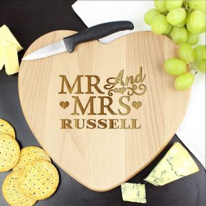 Personalised Mr & Mrs Heart Chopping Board