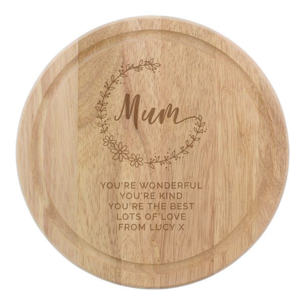 Personalised Mum Round Wooden Chopping Heart