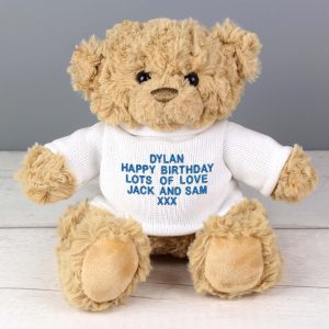 Personalised Message Teddy Bear – Blue Embroidery