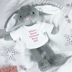 Personalised Christmas Bunny Rabbit Soft Toy In White Jumper