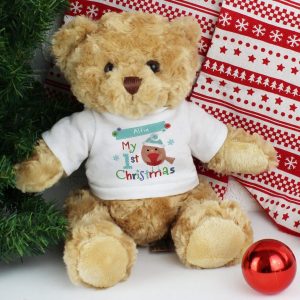 Personalised Felt Stitch Robin ‘My 1st Christmas’ Teddy Bear