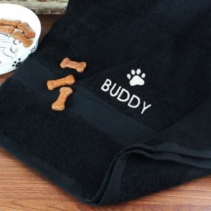 Personalised Pet Paw Black Bath Towel