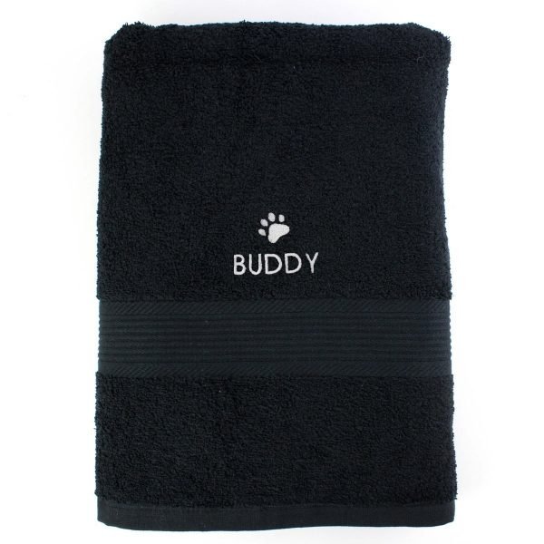 Personalised Pet Paw Black Bath Towel