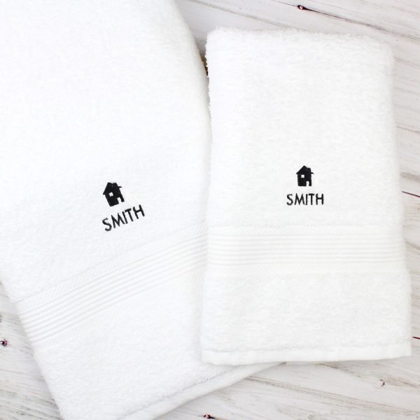 Personalised Home White Hand and Bath Towel Set