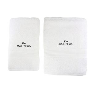 Personalised ‘Mr’ White Hand and Bath Towel Set