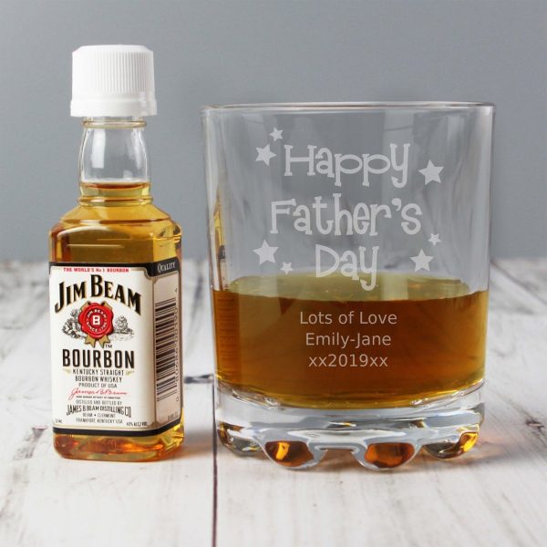 Personalised Happy Father’s Day Glass & Bourbon Whiskey Miniature Set