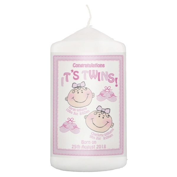 Personalised Its Twins Candle Pink