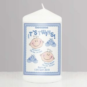 Personalised Its Twins Candle Blue