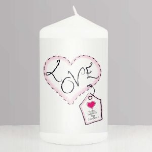 Personalised Ruby Damask Heart Candle