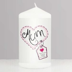 Personalised Heart Stitch Mum Candle