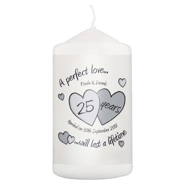 Personalised A Perfect Love Silver Anniversary Candle