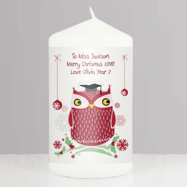 Personalised Christmas Owl Teacher Candle