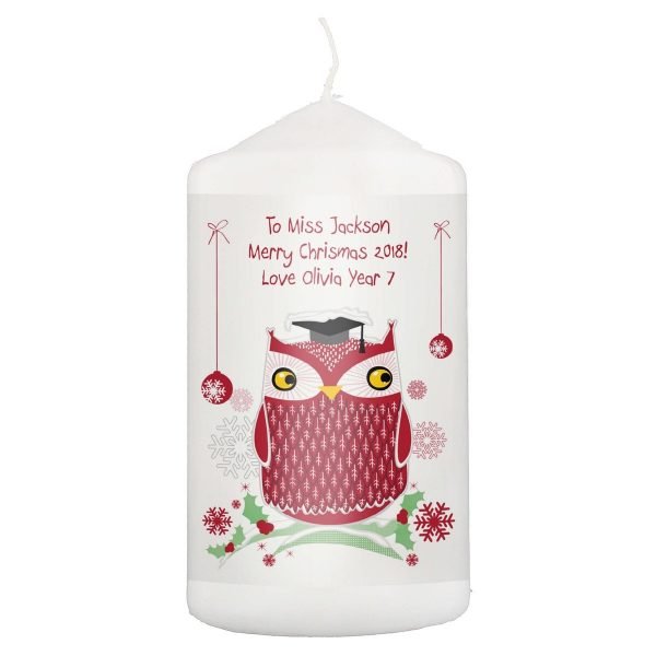 Personalised Christmas Owl Teacher Candle