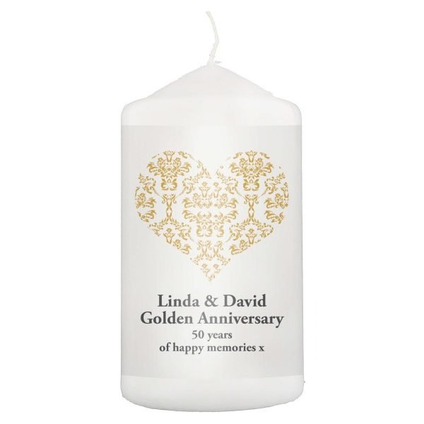 Personalised Gold Damask Heart Candle