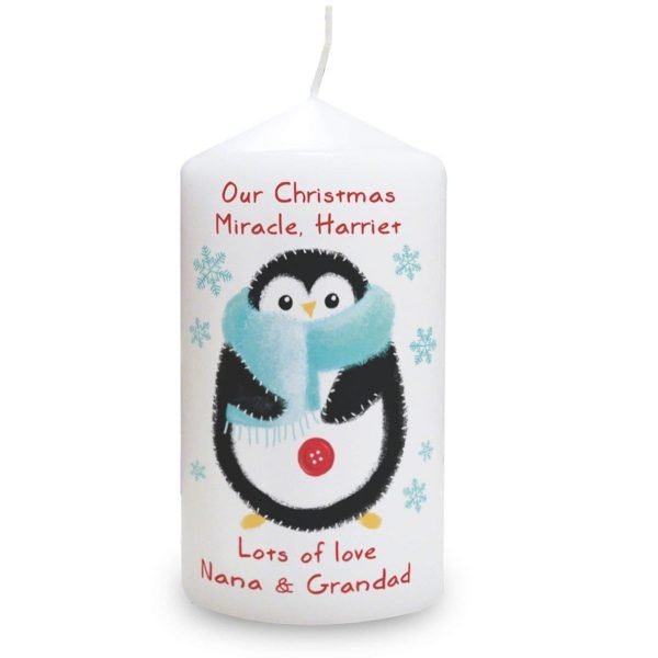 Personalised Felt Stitch Penguin Candle