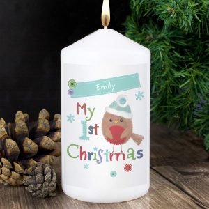 Personalised Felt Stitch Robin ‘My 1st Christmas’ Candle