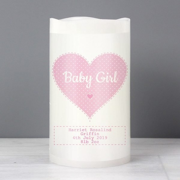Personalised Stitch & Dot Baby Girl Nightlight LED Candle