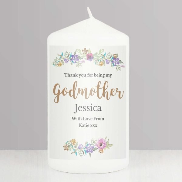 Personalised Godmother ‘Floral Watercolour’ Pillar Candle